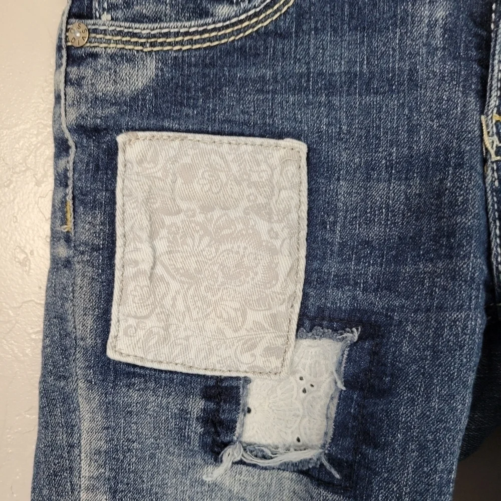 Vigoss The Jagger Bermuda Shorts Girl Sz 10 Medium Wash Patchwork Grey Floral